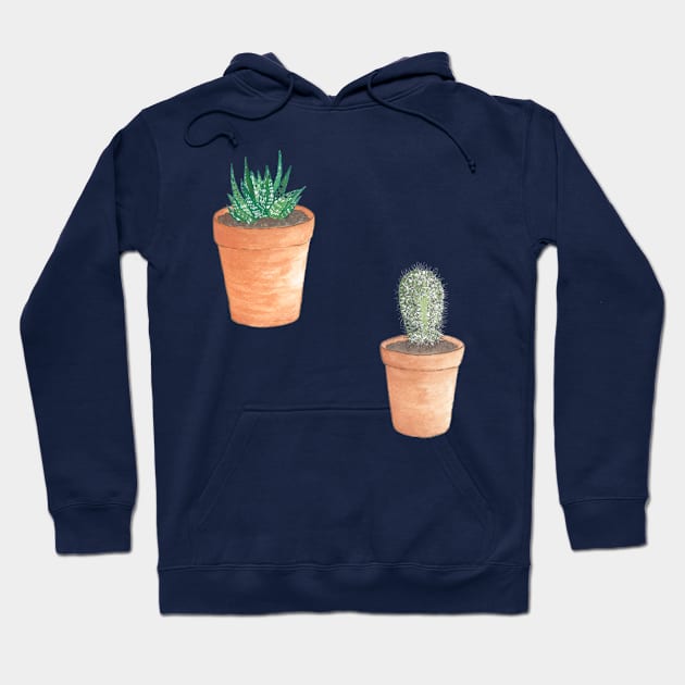 Cute Little Succulent Plant and Cactus in Terracotta Pots Hand Drawn in Watercolor and Ink Hoodie by EndlessDoodles